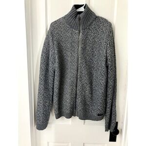 Esprit Full Zip Cardigan Sweater Men's L Chunk Knit Grey/Blue Academia Preppy